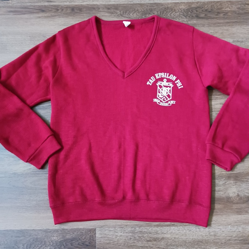 Vintage‎ Tau Epsilon Phi Red V-Neck Lined Sweater Size Medium FSSC